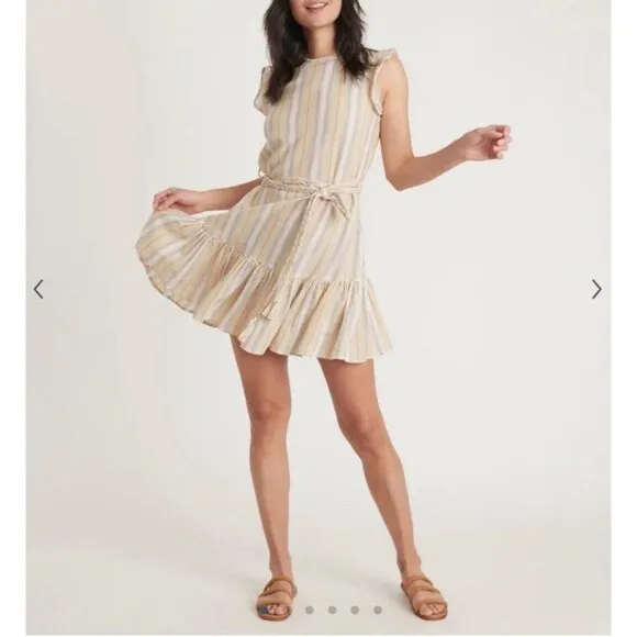 Marine Layer Sz M Laney Mini Dress Beachy Stripe Linen Blend Sleeveless Rainbow