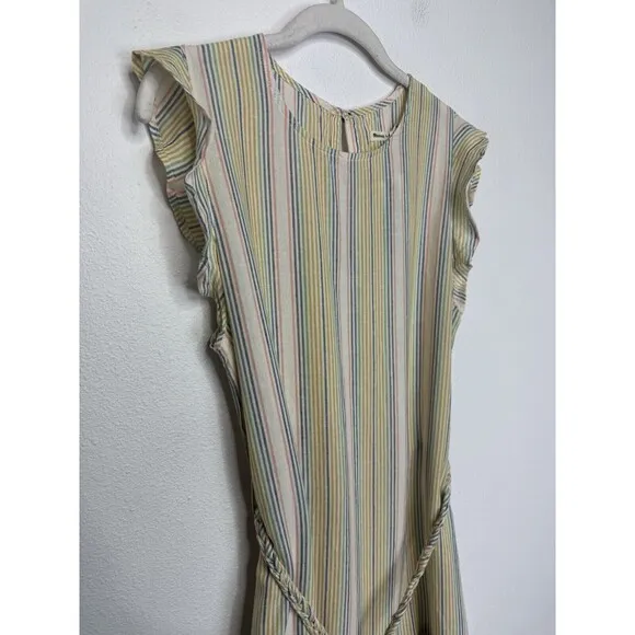 Marine Layer Sz M Laney Mini Dress Beachy Stripe Linen Blend Sleeveless Rainbow