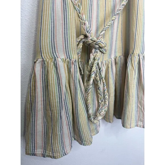Marine Layer Sz M Laney Mini Dress Beachy Stripe Linen Blend Sleeveless Rainbow