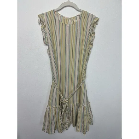 Marine Layer Sz M Laney Mini Dress Beachy Stripe Linen Blend Sleeveless Rainbow