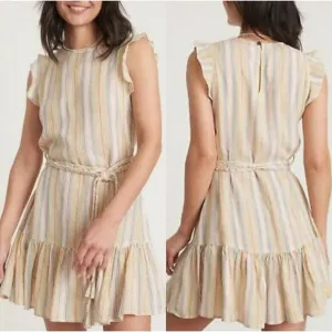 Marine Layer Sz M Laney Mini Dress Beachy Stripe Linen Blend Sleeveless Rainbow