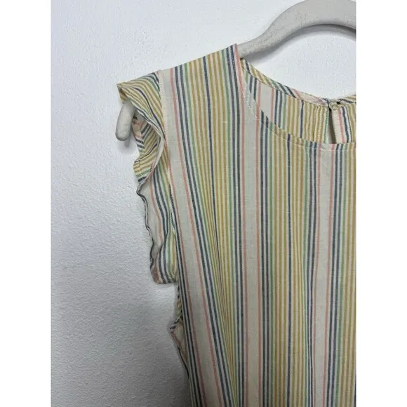 Marine Layer Sz M Laney Mini Dress Beachy Stripe Linen Blend Sleeveless Rainbow