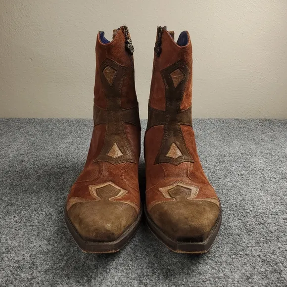 Mark Nason Dallas Boots Mens 9.5 Suede Leather Cross Pattee Distressed Italy