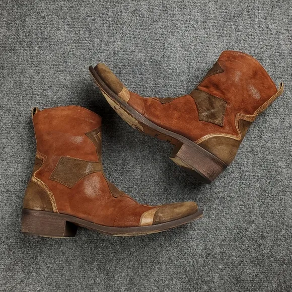 Mark Nason Dallas Boots Mens 9.5 Suede Leather Cross Pattee Distressed Italy