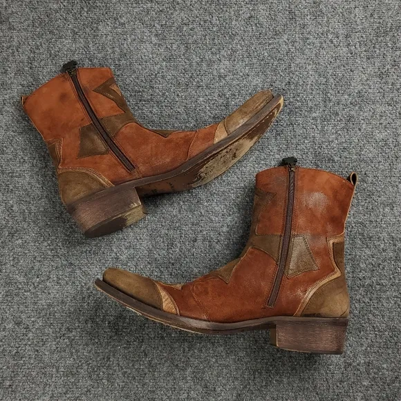 Mark Nason Dallas Boots Mens 9.5 Suede Leather Cross Pattee Distressed Italy