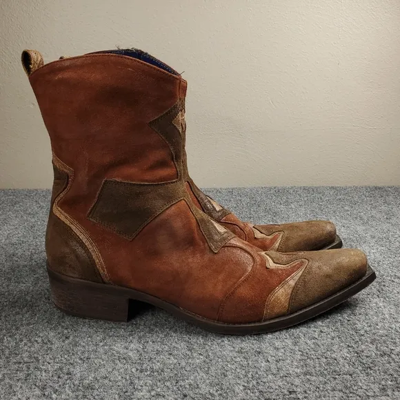 Mark Nason Dallas Boots Mens 9.5 Suede Leather Cross Pattee Distressed Italy