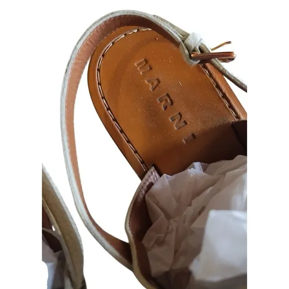 Marni Leather Cow Pony Hair Jeweled Sandals Slingback Shoes Flats Sz 40/US 9.5
