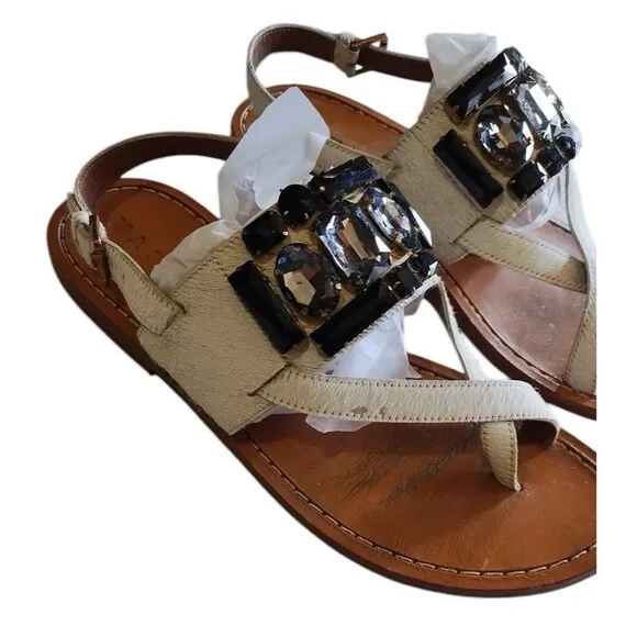 Marni Leather Cow Pony Hair Jeweled Sandals Slingback Shoes Flats Sz 40/US 9.5
