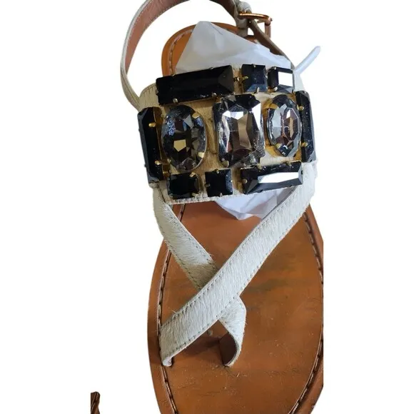 Marni Leather Cow Pony Hair Jeweled Sandals Slingback Shoes Flats Sz 40/US 9.5