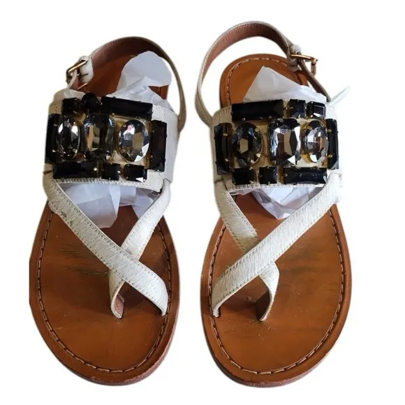 Marni Leather Cow Pony Hair Jeweled Sandals Slingback Shoes Flats Sz 40/US 9.5