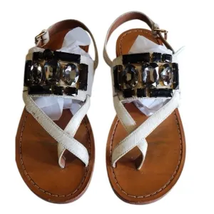 Marni Leather Cow Pony Hair Jeweled Sandals Slingback Shoes Flats Sz 40/US 9.5