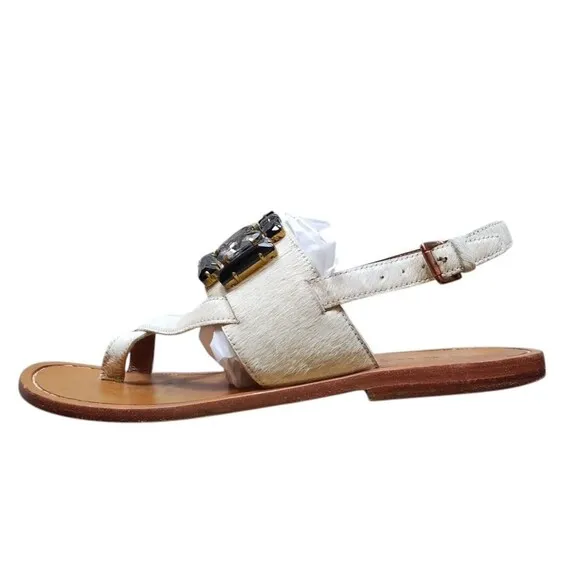 Marni Leather Cow Pony Hair Jeweled Sandals Slingback Shoes Flats Sz 40/US 9.5