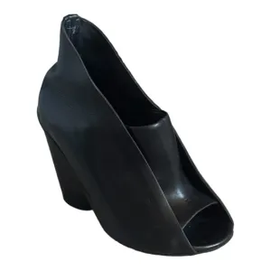 Marsell Bolla Leather Black Peep Toe Ankle Booties Minimalist Size 35 IT 5 US
