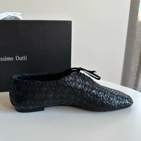 Massimo Dutti Black Woven Flats