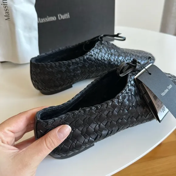 Massimo Dutti Black Woven Flats