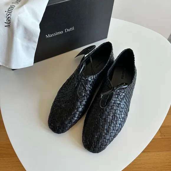 Massimo Dutti Black Woven Flats