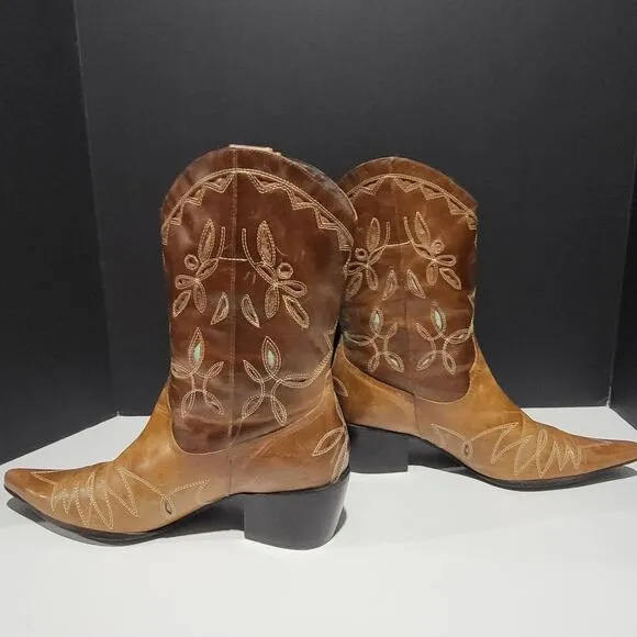 Matisse Leather Women's  Western Cowgirl Boots With Cut Out Embroidery