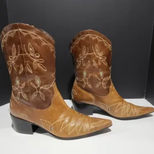 Matisse Leather Women's  Western Cowgirl Boots With Cut Out Embroidery
