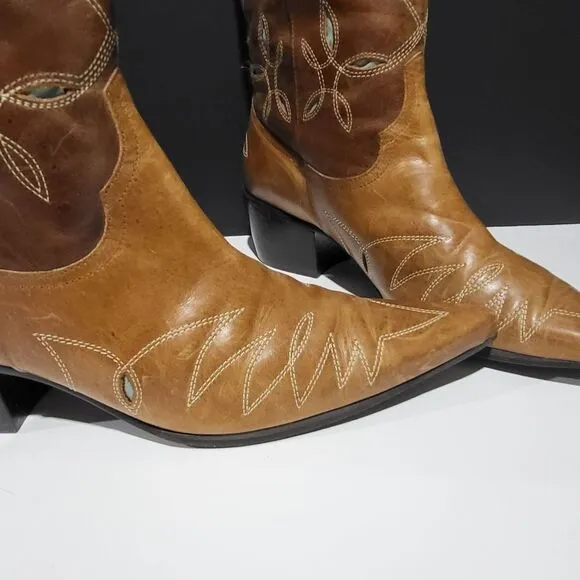 Matisse Leather Women's  Western Cowgirl Boots With Cut Out Embroidery