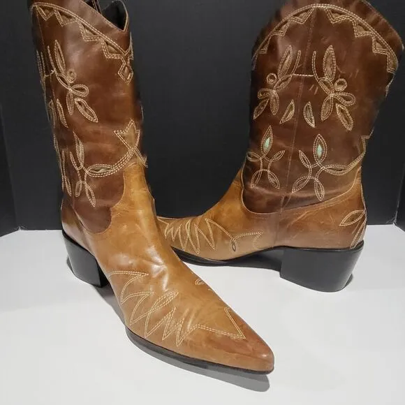 Matisse Leather Women's  Western Cowgirl Boots With Cut Out Embroidery