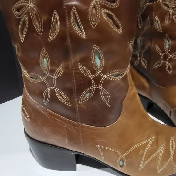 Matisse Leather Women's  Western Cowgirl Boots With Cut Out Embroidery