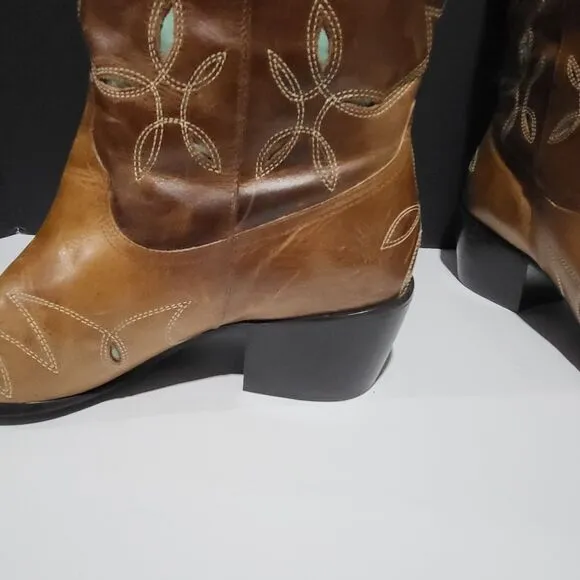 Matisse Leather Women's  Western Cowgirl Boots With Cut Out Embroidery