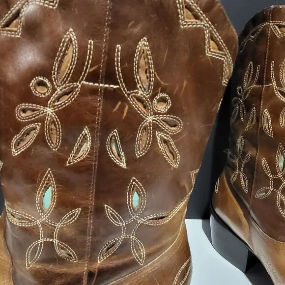 Matisse Leather Women's  Western Cowgirl Boots With Cut Out Embroidery