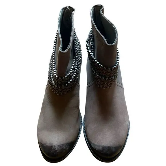 Matisse Leather Brown Cowgirl Western Ankle Booties Bullet Like Band Around Ankl