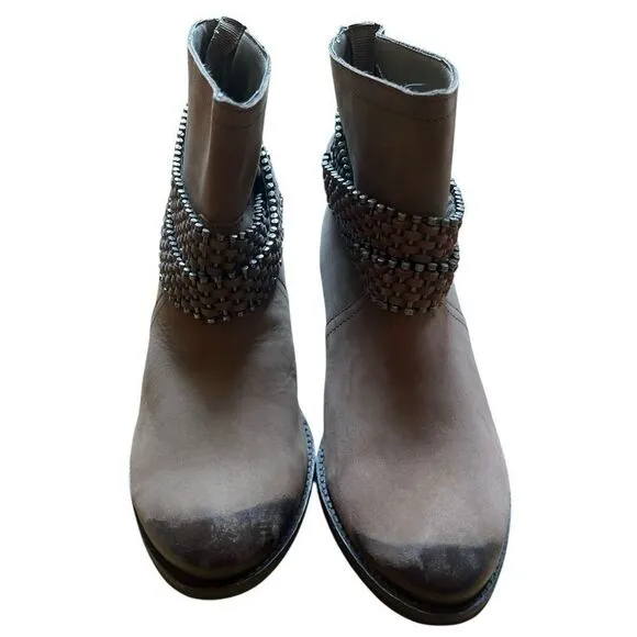 Matisse Leather Brown Cowgirl Western Ankle Booties Bullet Like Band Around Ankl