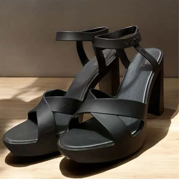 Melissa Black MelFlex Jelly Platform Ankle Strap Heel Shoe Vegan Sustainability