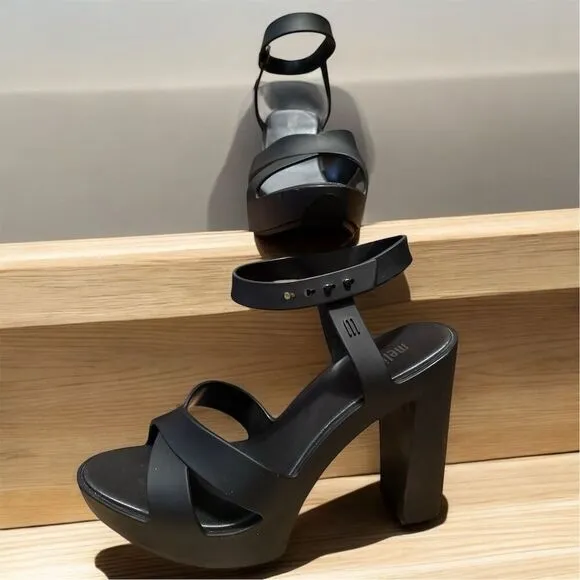 Melissa Black MelFlex Jelly Platform Ankle Strap Heel Shoe Vegan Sustainability