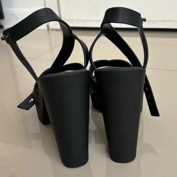 Melissa Black MelFlex Jelly Platform Ankle Strap Heel Shoe Vegan Sustainability