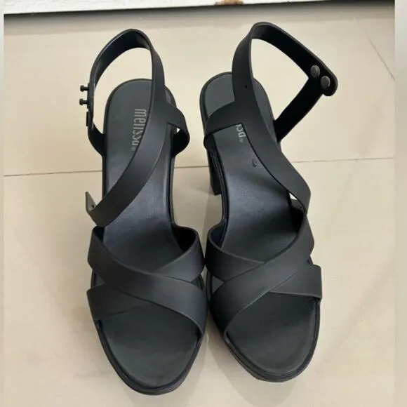 Melissa Black MelFlex Jelly Platform Ankle Strap Heel Shoe Vegan Sustainability