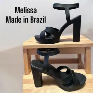 Melissa Black MelFlex Jelly Platform Ankle Strap Heel Shoe Vegan Sustainability