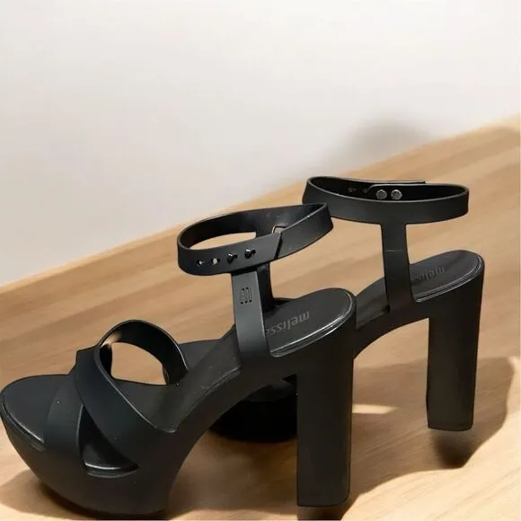 Melissa Black MelFlex Jelly Platform Ankle Strap Heel Shoe Vegan Sustainability