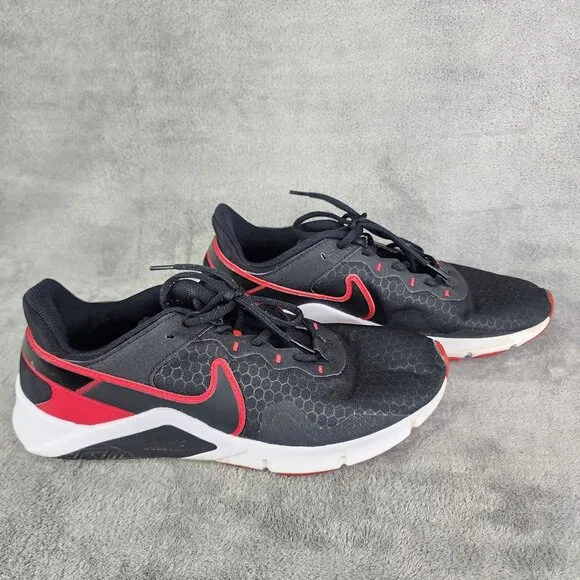 Mens Black &amp; Red Nike Legend Essential 2 Shoes Athletic Trainers Size 11