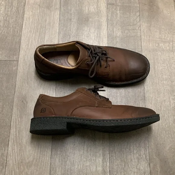 Mens BORN Leather Lace Up Casual Dress Brown Oxford Shoes