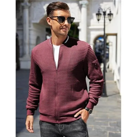 Mens Casual Jackets Lightweight Fall Bomber Jacket Full Zip Knit Sweater Jacket