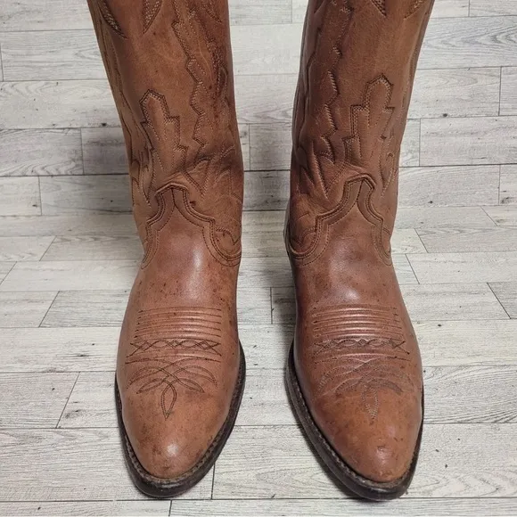 Men's Dan Post Milwaukee Western Brown Leather Rodeo Cowboy Boots Size 9.5 D