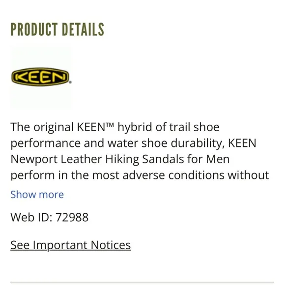 Men’s Keen Newport Leather Sandals, size 13