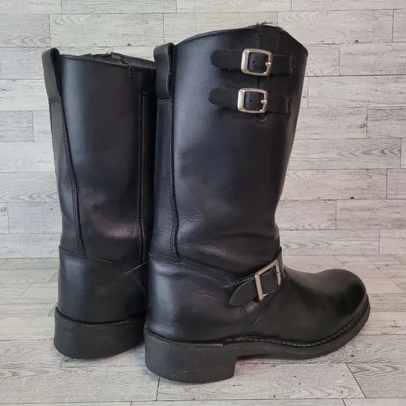 Men's RideTec Western Black Leather Moto Biker Engineer Boots Size 11