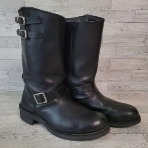 Men's RideTec Western Black Leather Moto Biker Engineer Boots Size 11