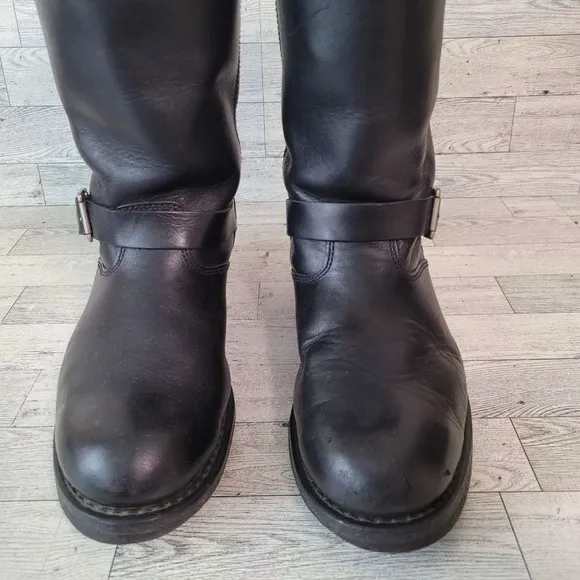 Men's RideTec Western Black Leather Moto Biker Engineer Boots Size 11