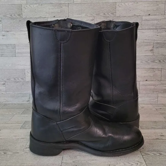 Men's RideTec Western Black Leather Moto Biker Engineer Boots Size 11