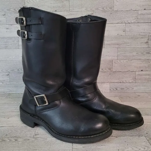 Men's RideTec Western Black Leather Moto Biker Engineer Boots Size 11