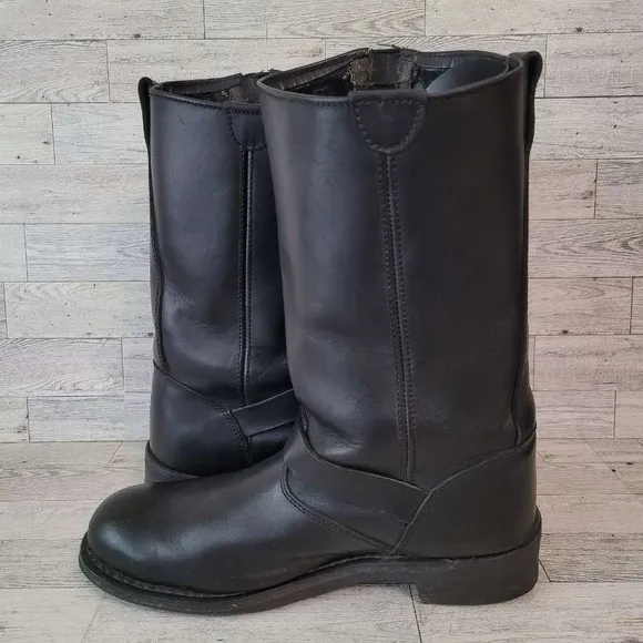 Men's RideTec Western Black Leather Moto Biker Engineer Boots Size 11