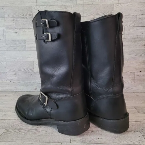 Men's RideTec Western Black Leather Moto Biker Engineer Boots Size 11