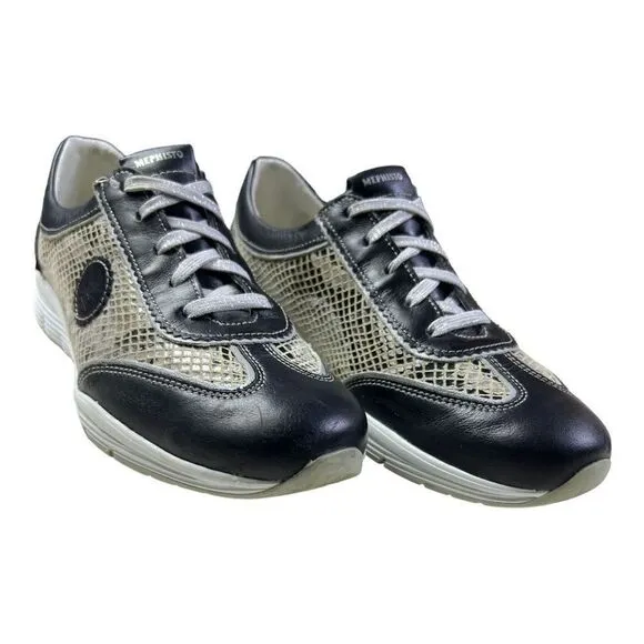 Mephisto Women's Athleisure Leather Air-Jet System Sneakers Shoes Black Size 7