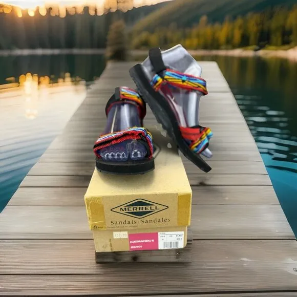 ✅Merrell Kathmandu II Sandals Youth3 Hiking Strappy Multicolor Hook &amp; Loop Flats