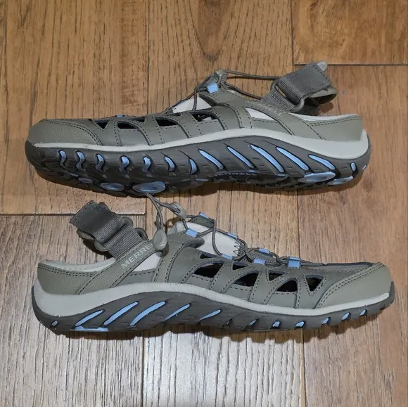 Merrell Performance Outdoor Hydro Hiking Sport Sandals in Brindle/Powder Blue. 9